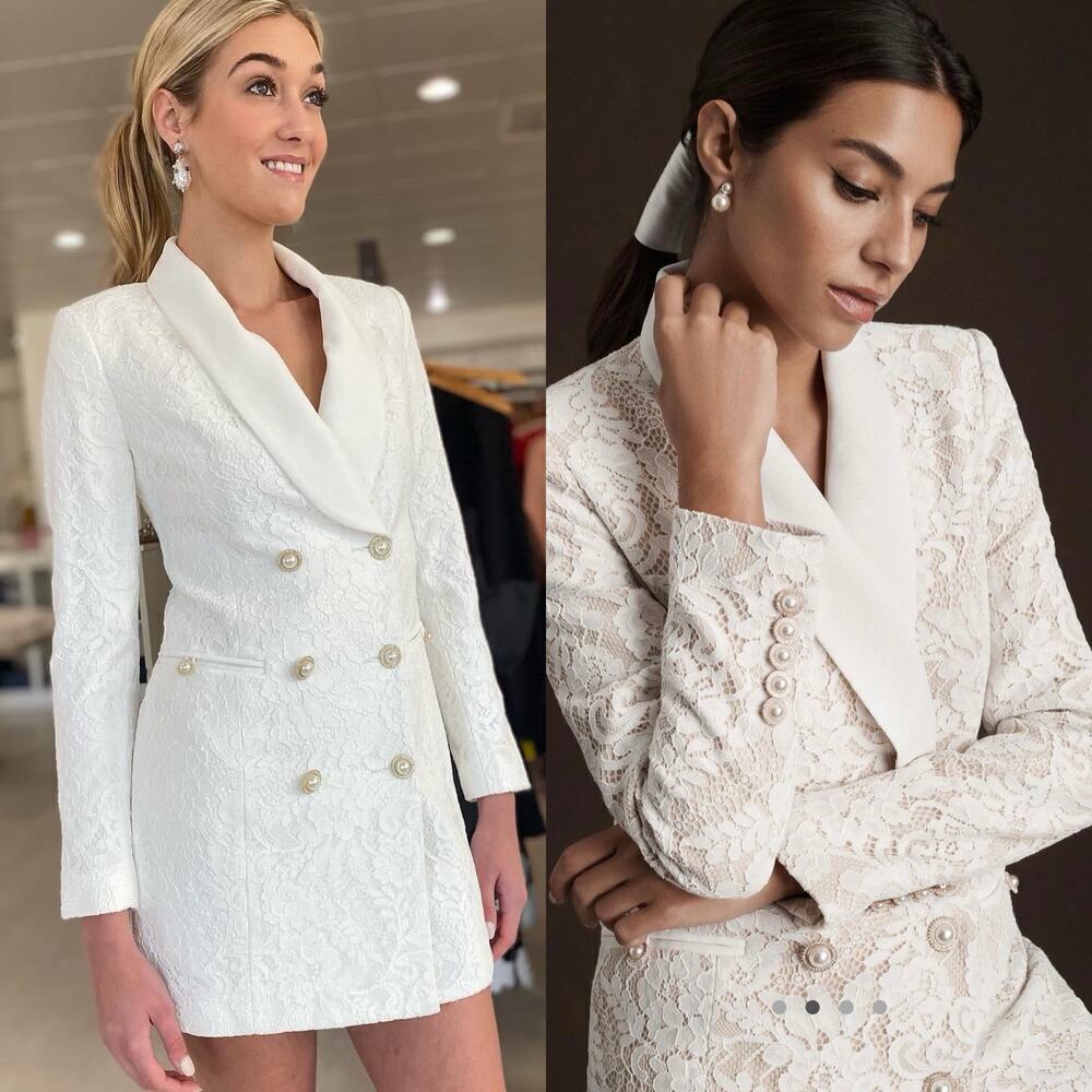 Rebecca Vallance NWT Hariet Blazer Mini Dress Ivory Lace Size US 4 Pearl Buttons